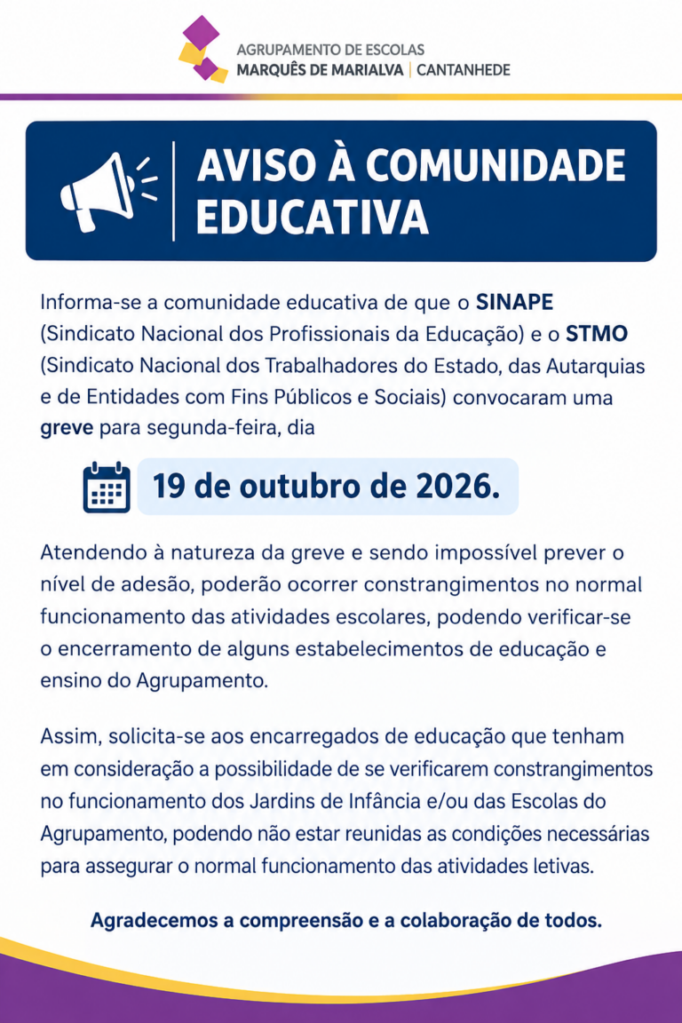 Greve - Aviso à Comunidade Educativa